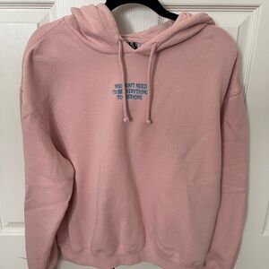 Pink Hoodie with Blue Text